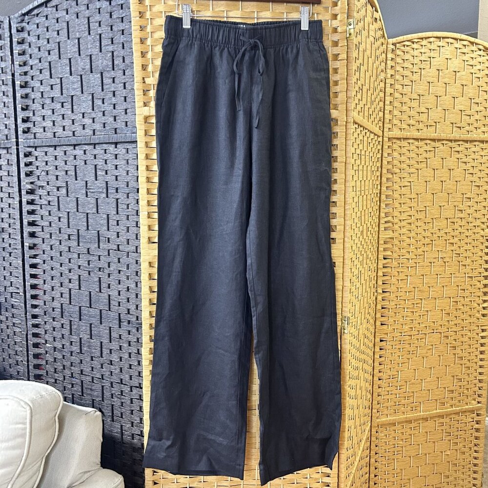 Bimba Y Lola Womens Linen Pull-On Trouser Pants Black Size Small